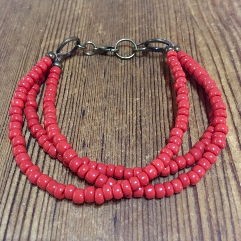 Ladies Beaded Red Handmade Multi-Strand Bracelet, Ladies Beaded Bracelet